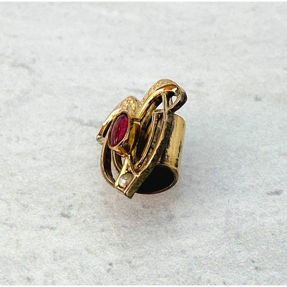 Antique Art Nouveau Garnet Gold Large Slide Pendant Seed Pearl - Picture 4 of 7